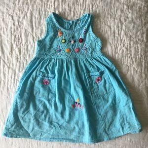 Embroidered cotton gauze 2t dress turquoise